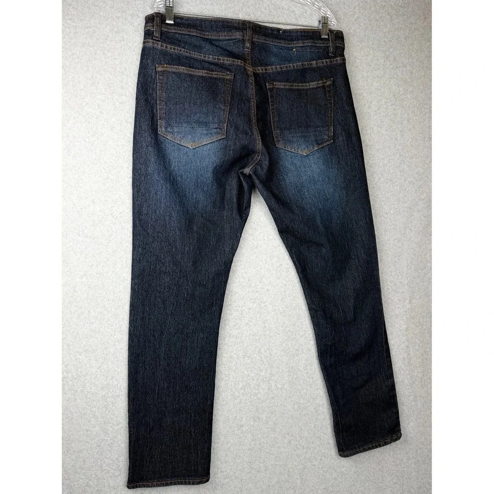 MBX Mens Slim Stretch Jeans W34 L30 Dark Blue Denim 5 Pocket